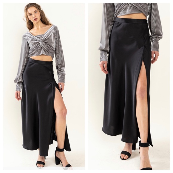 Fabulous Satin Side Slit Long Skirt - Picture 3 of 3